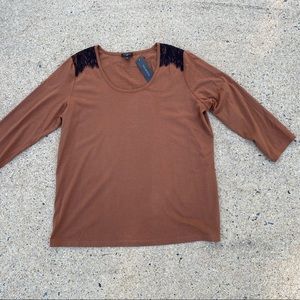 Talbots Woman Size X 3/4 Sleeve Scoop Neck T-Shirt With Lace Detail NWT